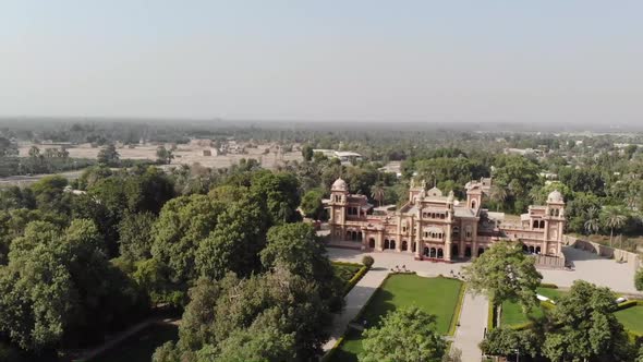 Aerial Shot Of Faiz Mahal Palace in Khairpur In Pakistan. Follow Shot