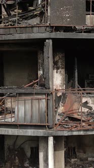 Vertical Video of a Burnt and Destroyed House in Kyiv Ukraine