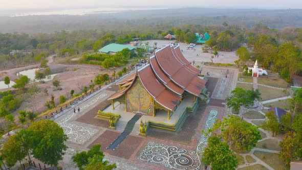 Aerial view of Wat Sirindhorn Wararam or Wat Phu Prao temple in Ubon Ratchathani, Thailand