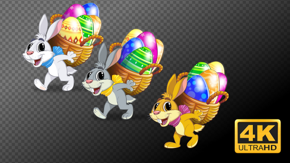 Easter bunnies walk cycles with eggs basket alt