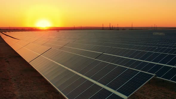 Solar Panel Array in Late Afternoon Sunlight