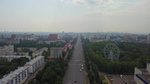 October Avenue of the City of Ufa the Main Street of the City a Ferris Wheel