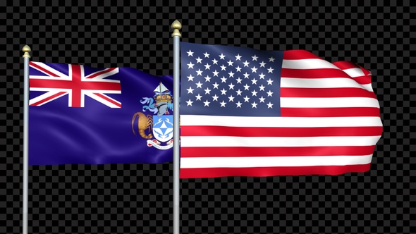 Tristan Da Cunha And United States Two Countries Flags Waving