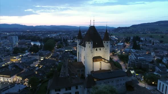 Aerial Pan Around Thun Castle Switzerland 