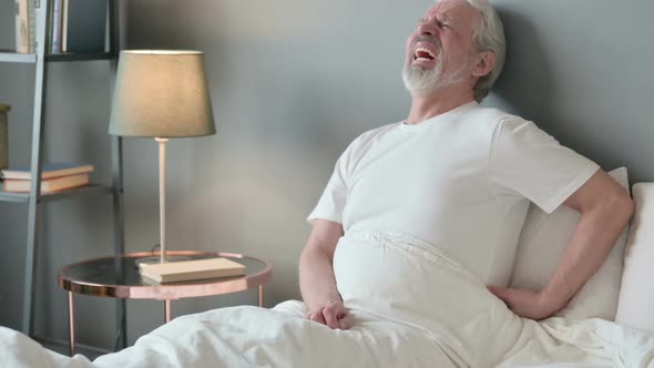Tired Old Man Having Back Pain in Bed