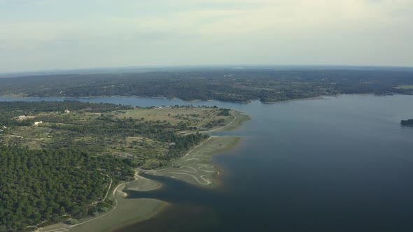 Aerial Shot Wine Region very close to the dam, in Alentejo, Portugal