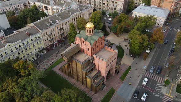 Aerial Shot The City Kyiv.Golden Gate. Ukraine
