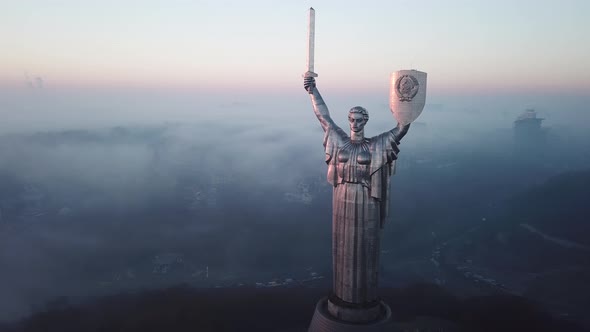 Aerial View of Mother Motherland Statue in Kyiv Ukraine