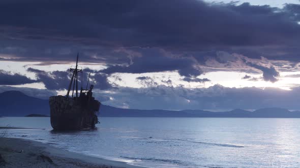 Shipwreck in Greece. Timelapse