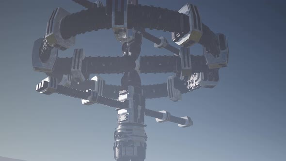 Alien Spaceship Rotate Over Desert alt