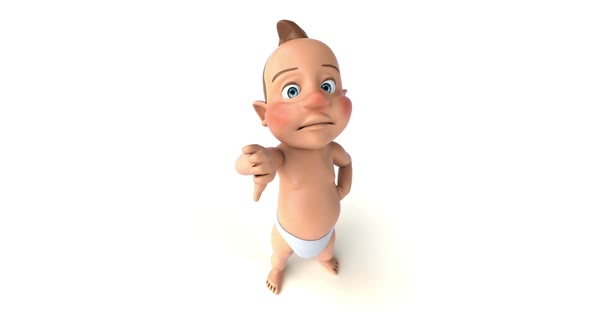 Fun 3D cartoon of a baby with thumbs down