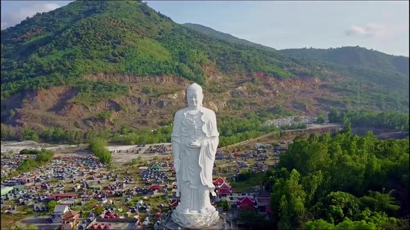 Aerial View Motion From Right To Left of Buddha Statue