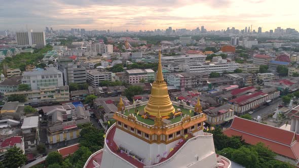 4K Aerial view of Wat Saket in Bangkok - Temple of the Golden Mountain