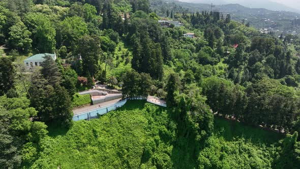 Aerial view of the Black sea coast. The Botanical Garden of Batumi, located at area of Green Cape