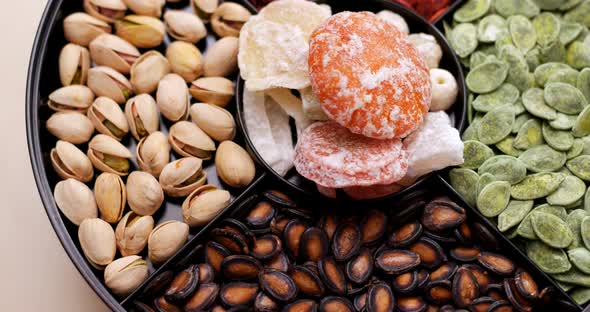 Traditional chinese snack tray for lunar new year