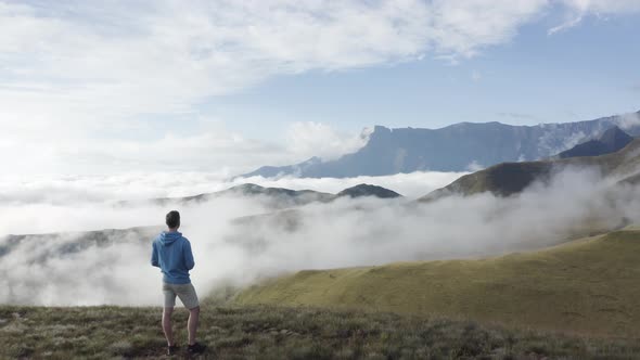 Aerial View of mountains in the clouds, Maluti A Phofung NU, Free, South Africa.