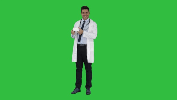 Doctor presenting vitamins and talking about them to camera