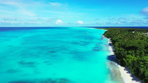 Aerial landscape of luxury coast beach time by turquoise sea with white sandy background of a dayout