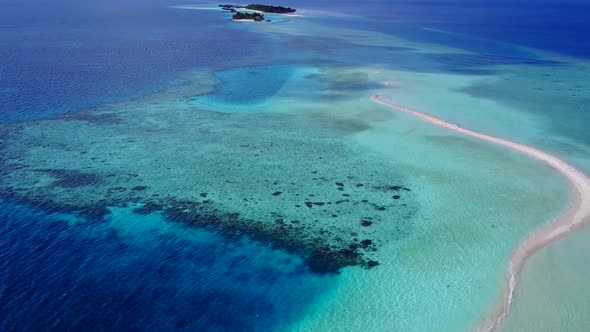 Aerial drone tourism of tropical coastline beach journey by sea with sand background