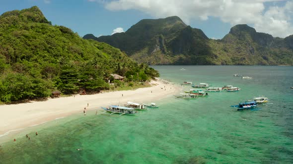 Tropical Island with Sandy Beach. El Nido, Philippines
