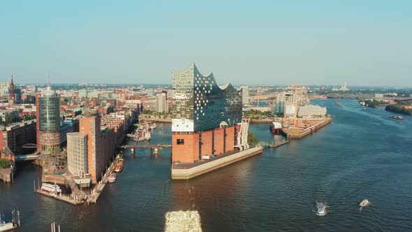 Panoramic Aerial View of the City of Hamburg and the Port of Hamburg