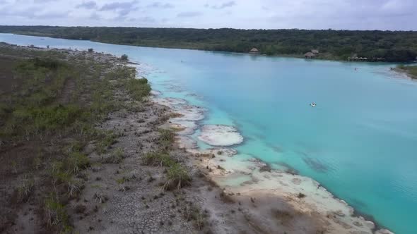 Aerial view on Los Rapidos a beutiful river near Bacalar in Yucatan in Mexico