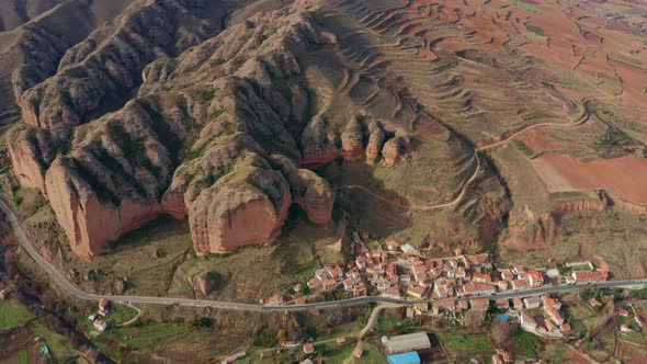 Scenery of small settlement in mountains