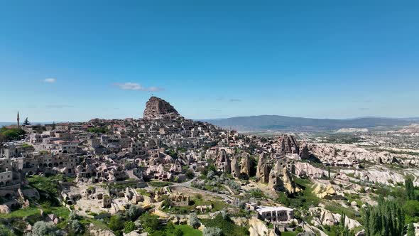 Awesome view of Uchisar Castle at Goreme Historical National Park in Cappadocia, Turkey
