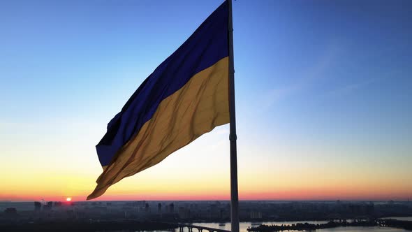 Kyiv - National Flag of Ukraine By Day. Aerial View. Kiev