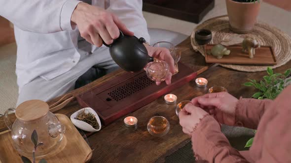 Beautiful Chinese Tea Ceremony with Candle and Decoration