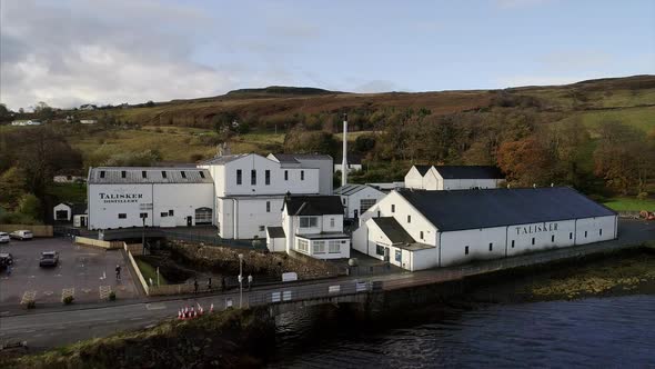 Pedestal Down Shot of a Distillery in the Island of Skye Scotland