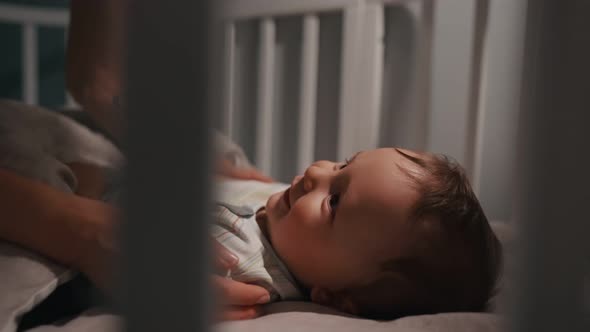 Adorable Newborn Baby Boy Don't Want to Sleep in Crib at Night