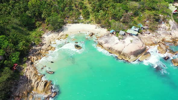 Haad Thong Reng secluded rocky sandy beach and crystal clear turquoise seawater. Natural reserve on