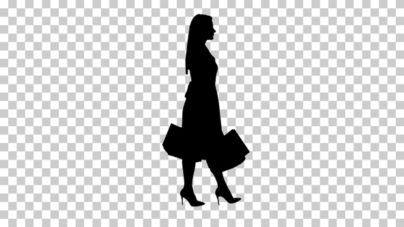 Silhouette girl walking, Alpha Channel