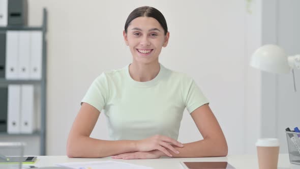 Woman at Work Head Shake As Yes, Agree