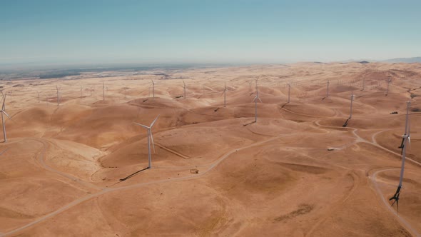 Aerial View of Wind Turbines Energy Production  Aerial Shot Over California