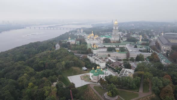 Symbol of Ukraine : Kyiv-Pechersk Lavra. Kiev. Slow Motion Aerial View