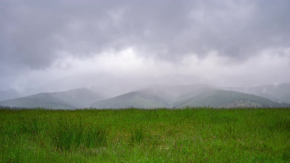 Mountain landscape timelapse moving clouds in Carpathian Ukraine