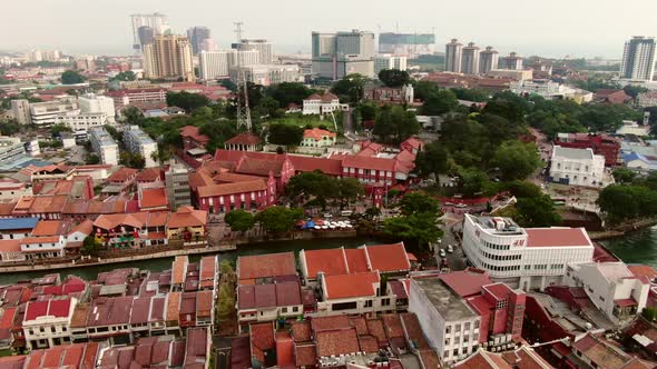 Drone aerial footage in Malacca Old Town, Malaysia