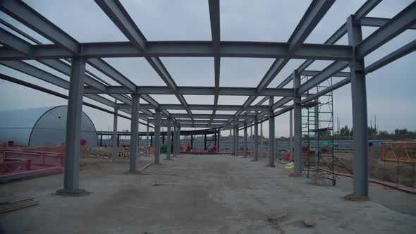 Carcass of Metal Beams and Hangar Building at Sports Arena