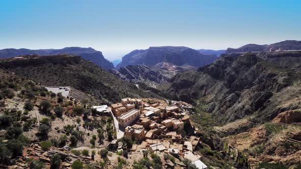 Panoramic View of Small Rural Village Situated on Saiq Plateau at Jebel Akhdar Mountains in Oman