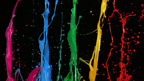 Colorful Paint Splashes in Super Slow Motion Isolated on Black Background 1000Fps