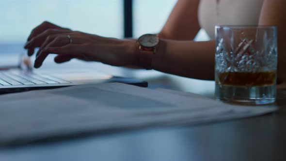 Woman Hands Typing Computer in Office Closeup