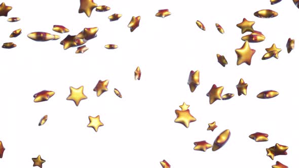 Golden Stars Falling Animation on white background. 3d rendering Full HD