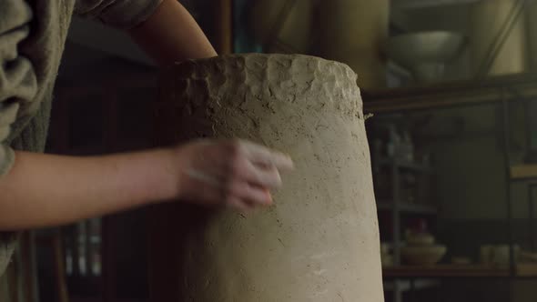 Beautiful Clay Vase Is Being Scraped By Potter