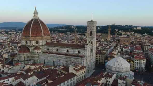 Florence Cathedral (Santa Maria del Fiore) during sunset flight (Tuscany, Italy)