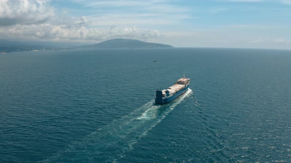 Dry Cargo Vessel Delivering Goods Aerial View