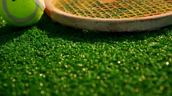 Tennis ball and racket in tennis court 4k