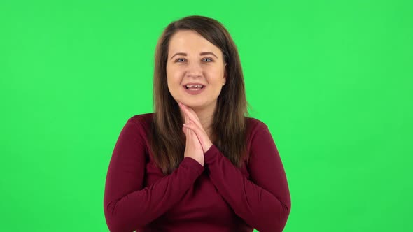 Portrait of Very Surprised Girl with Shocked Wow Face Expression. Green Screen