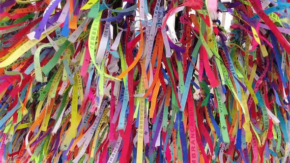 Colorful ribbons of Bonfim church Salvador Bahia Brazil.